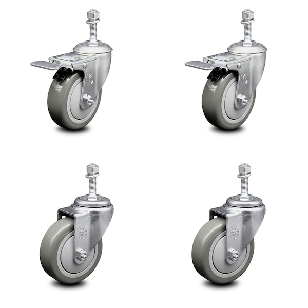 Service Caster 4 Inch Gray Polyurethane Swivel 3/8 Inch Stem Caster Total Lock Brake SCC, 2PK SCC-TSTTL20S414-PPUB-381615-2-S-2 - main